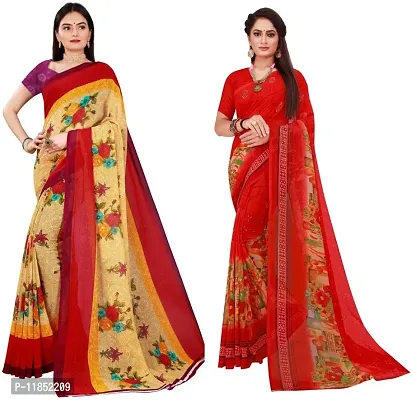 Attractive Georgette Saree with Blouse piece For Women Pack Of 2-thumb0