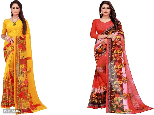 Attractive Georgette Saree with Blouse piece For Women Pack Of 2