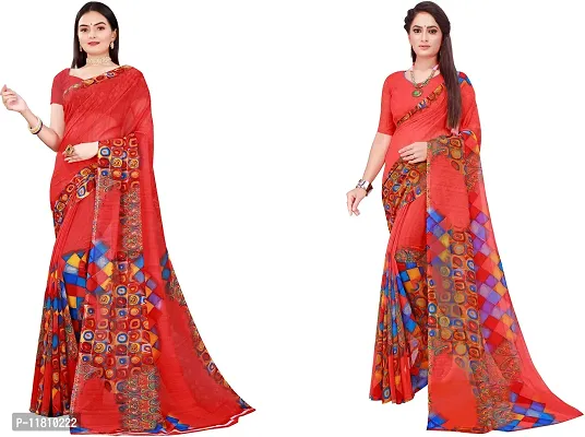 Stylish Georgette Multicoloured Daily Wear Saree with Blouse piece For Women Pack Of 2