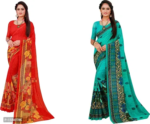 Attractive Georgette Saree with Blouse piece For Women Pack Of 2-thumb0