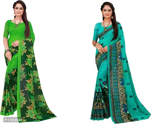 Stylish Georgette Multicoloured Daily Wear Saree with Blouse piece For Women Pack Of 2-thumb0