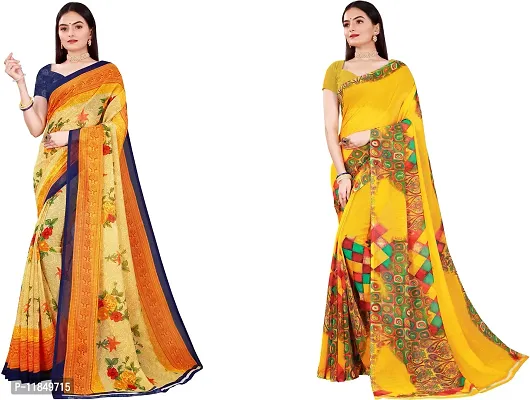 Attractive Georgette Saree with Blouse piece For Women Pack Of 2-thumb0