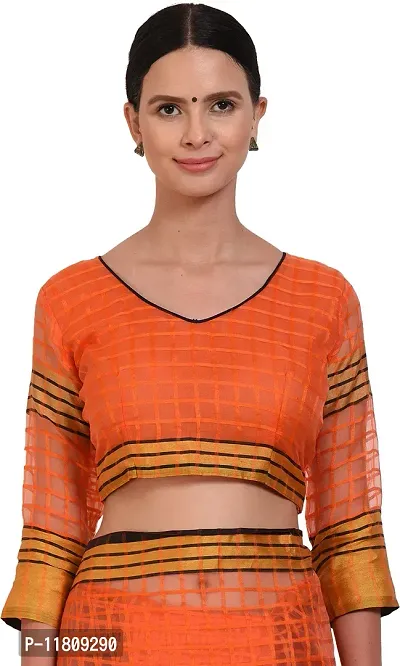 Stylish Cotton Silk Orange Kota Doria Saree with Blouse piece For Women Pack Of 1-thumb4