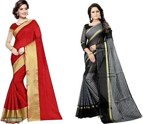 Stylish Cotton Silk Multicoloured Daily Wear Saree with Blouse piece For Women Pack Of 2-thumb0