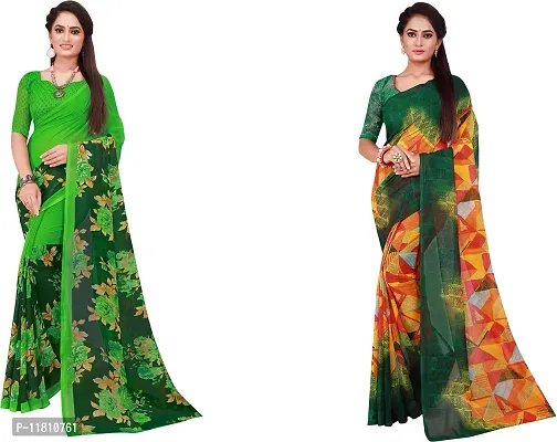 Stylish Georgette Multicoloured Daily Wear Saree with Blouse piece For Women Pack Of 2