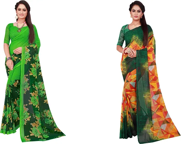 Stylish Fancy Georgette Saree With Blouse Piece Combo For Women Pack Of 2