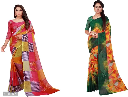 Stylish Georgette Multicoloured Daily Wear Saree with Blouse piece For Women Pack Of 2