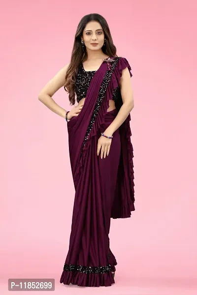 New Launched Lycra Saree with Blouse piece For Women-thumb5
