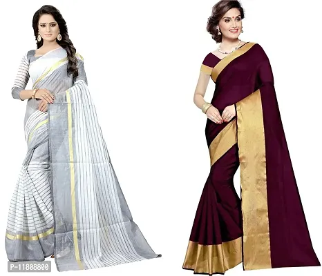 Stylish Cotton Silk Multicoloured Daily Wear Saree with Blouse piece For Women Pack Of 2