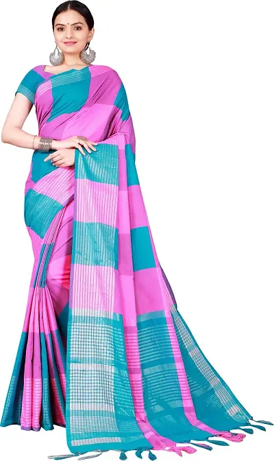 Women Stylish Silk Checked Saree with Blouse piece