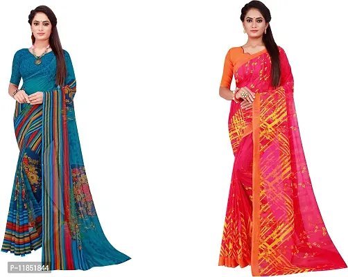 Attractive Georgette Saree with Blouse piece For Women Pack Of 2-thumb0