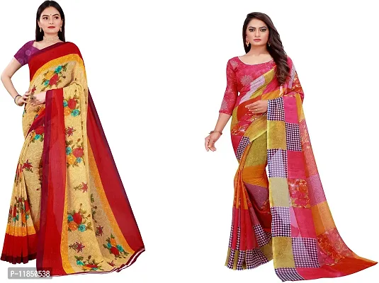 Attractive Georgette Saree with Blouse piece For Women Pack Of 2-thumb0