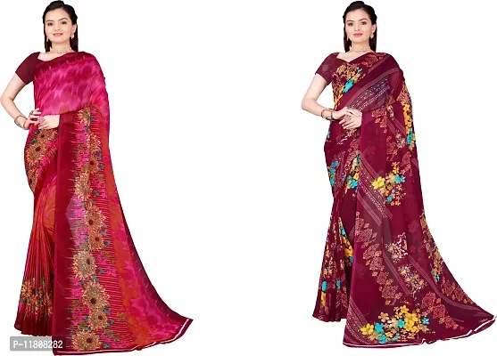 Stylish Georgette Multicoloured Daily Wear Saree with Blouse piece For Women Pack Of 2-thumb0