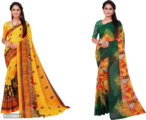 Attractive Georgette Saree with Blouse piece For Women Pack Of 2-thumb0