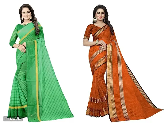 Attractive Cotton Silk Saree with Blouse piece For Women Pack Of 2-thumb0