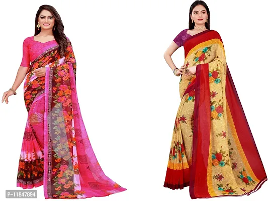 Attractive Georgette Saree with Blouse piece For Women Pack Of 2-thumb0