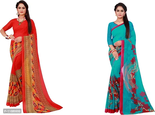 Stylish Georgette Multicoloured Daily Wear Saree with Blouse piece For Women Pack Of 2-thumb0