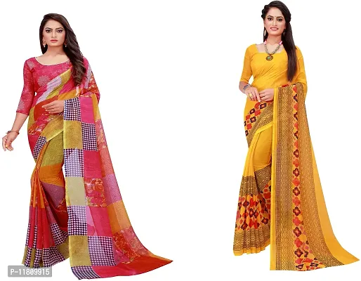 Stylish Georgette Multicoloured Daily Wear Saree with Blouse piece For Women Pack Of 2-thumb0