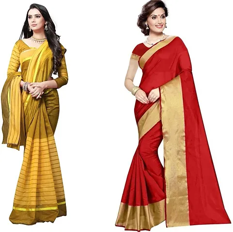 Stylish Fancy Silk Daily Wear Saree With Blouse Piece For Women Pack Of 2