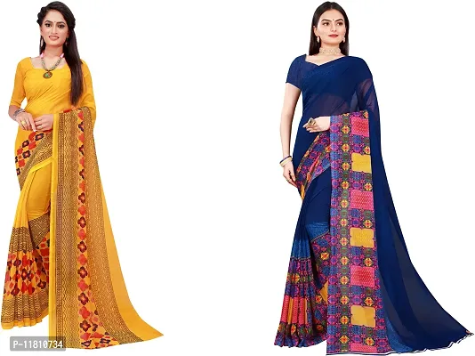 Stylish Georgette Multicoloured Daily Wear Saree with Blouse piece For Women Pack Of 2-thumb0