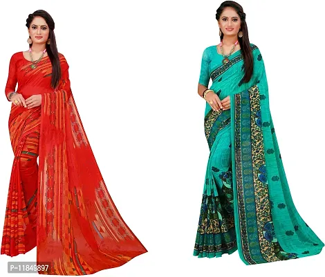 Attractive Georgette Saree with Blouse piece For Women Pack Of 2-thumb0