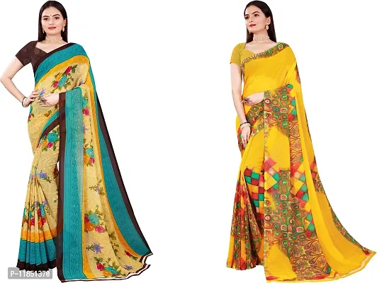 Attractive Georgette Saree with Blouse piece For Women Pack Of 2-thumb0