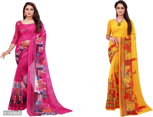 Stylish Georgette Multicoloured Daily Wear Saree with Blouse piece For Women Pack Of 2-thumb0