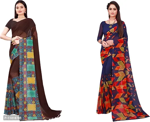 Stylish Georgette Multicoloured Daily Wear Saree with Blouse piece For Women Pack Of 2-thumb0