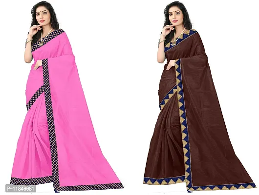 Beautiful Art Silk Saree with Blouse piece For Women Pack Of 2-thumb0