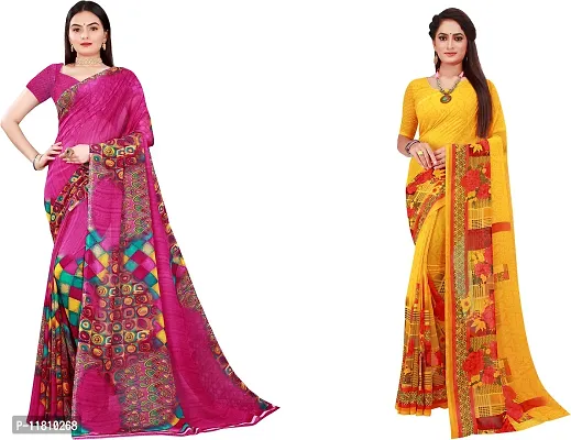 Stylish Georgette Multicoloured Daily Wear Saree with Blouse piece For Women Pack Of 2