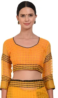 Stylish Cotton Silk Yellow Kota Doria Saree with Blouse piece For Women Pack Of 1-thumb3