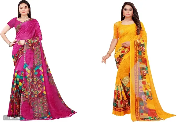 Stylish Georgette Multicoloured Daily Wear Saree with Blouse piece For Women Pack Of 2-thumb0