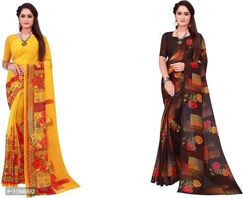 Attractive Georgette Saree with Blouse piece For Women Pack Of 2-thumb0