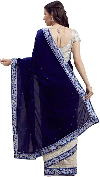 Attractive Velvet Saree with Blouse piece For Women-thumb1