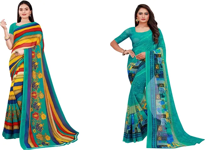 Stylish Fancy Georgette Saree With Blouse Piece Combo For Women Pack Of 2