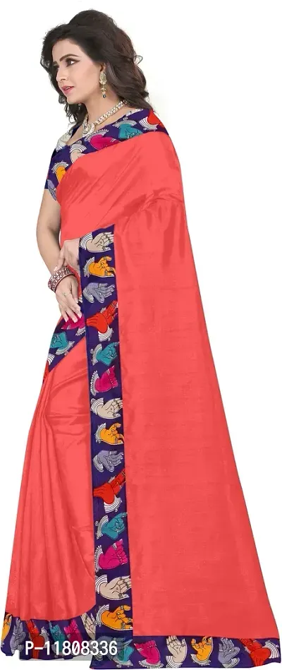 Stylish Silk Blend Orange Daily Wear Saree with Blouse piece For Women Pack Of 1-thumb4