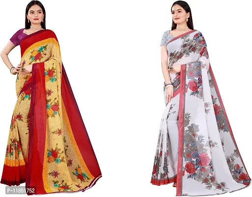 Attractive Georgette Saree with Blouse piece For Women Pack Of 2