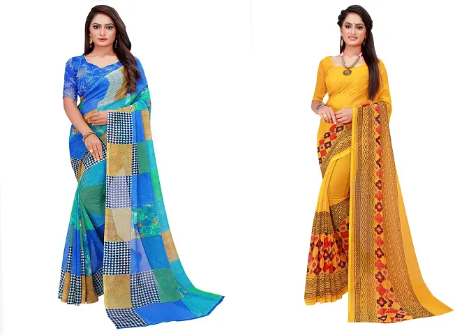 Stylish Fancy Georgette Saree With Blouse Piece Combo For Women Pack Of 2