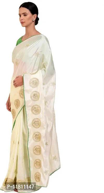 Stylish Cotton Blend White Bollywood Saree with Blouse piece For Women Pack Of 1-thumb3