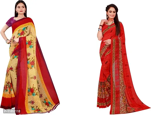 Attractive Georgette Saree with Blouse piece For Women Pack Of 2-thumb0