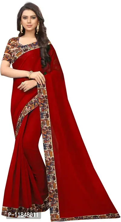 Attractive Cotton Blend Saree with Blouse piece For Women-thumb0