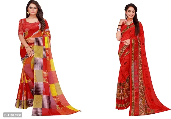 Attractive Georgette Saree with Blouse piece For Women Pack Of 2