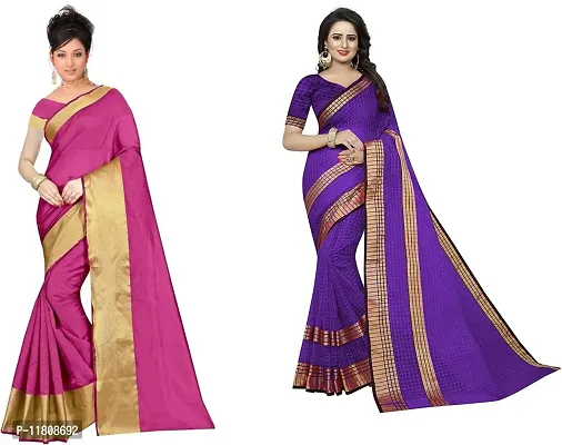 Stylish Cotton Silk Multicoloured Daily Wear Saree with Blouse piece For Women Pack Of 2