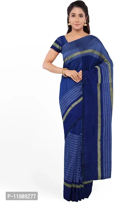 Stylish Cotton Silk Navy Blue Daily Wear Saree with Blouse piece For Women Pack Of 1-thumb0