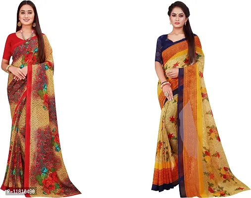 Stylish Georgette Multicoloured Daily Wear Saree with Blouse piece For Women Pack Of 2