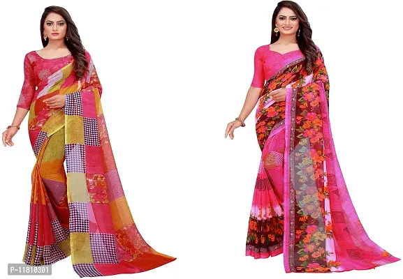 Stylish Georgette Multicoloured Daily Wear Saree with Blouse piece For Women Pack Of 2-thumb0
