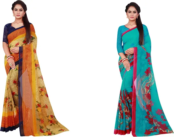 Stylish Georgette Saree With Blouse Piece For Women Pack Of 2