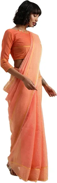 Stylish Art Silk Orange Assam Silk Saree with Blouse piece For Women Pack Of 1-thumb2