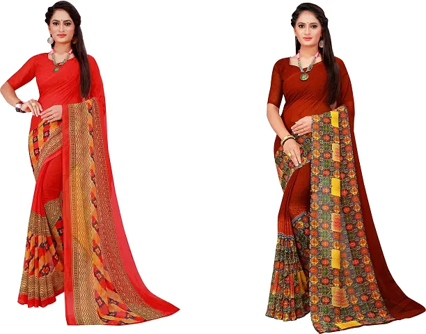 Stylish Fancy Georgette Daily Wear Saree With Blouse Piece For Women Pack Of 2