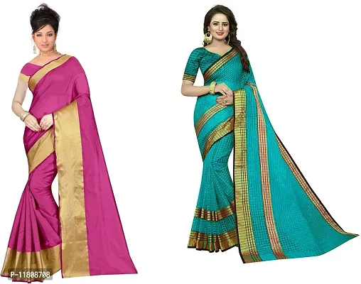 Stylish Cotton Silk Multicoloured Daily Wear Saree with Blouse piece For Women Pack Of 2-thumb0